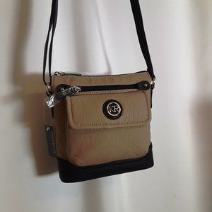 Kim Rogers Over Shoulder/Crossbody Handbag. 2tone Beige/BrownTrim W/Silver NWT